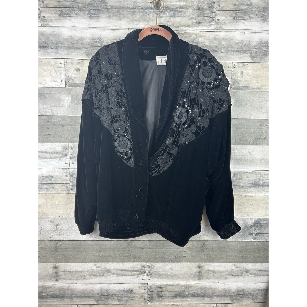 Lim's Women's VTG Black XL Velour Cotton silk Blend Zip Up Jacket